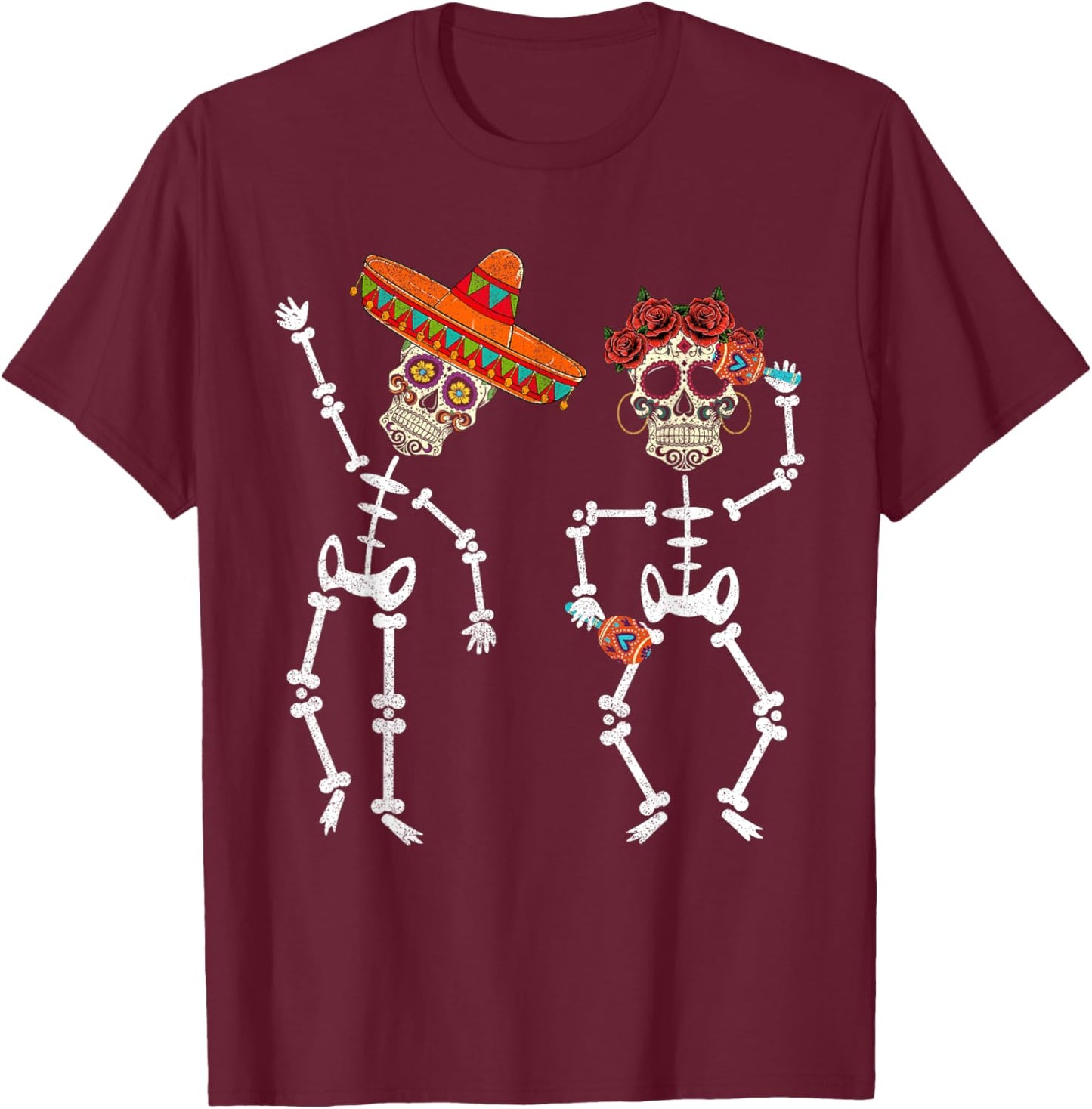Dancing Skull Apparel, Dead Day Men Women Dia De Los Muertos T-Shirt - T-Shirt | Maroon