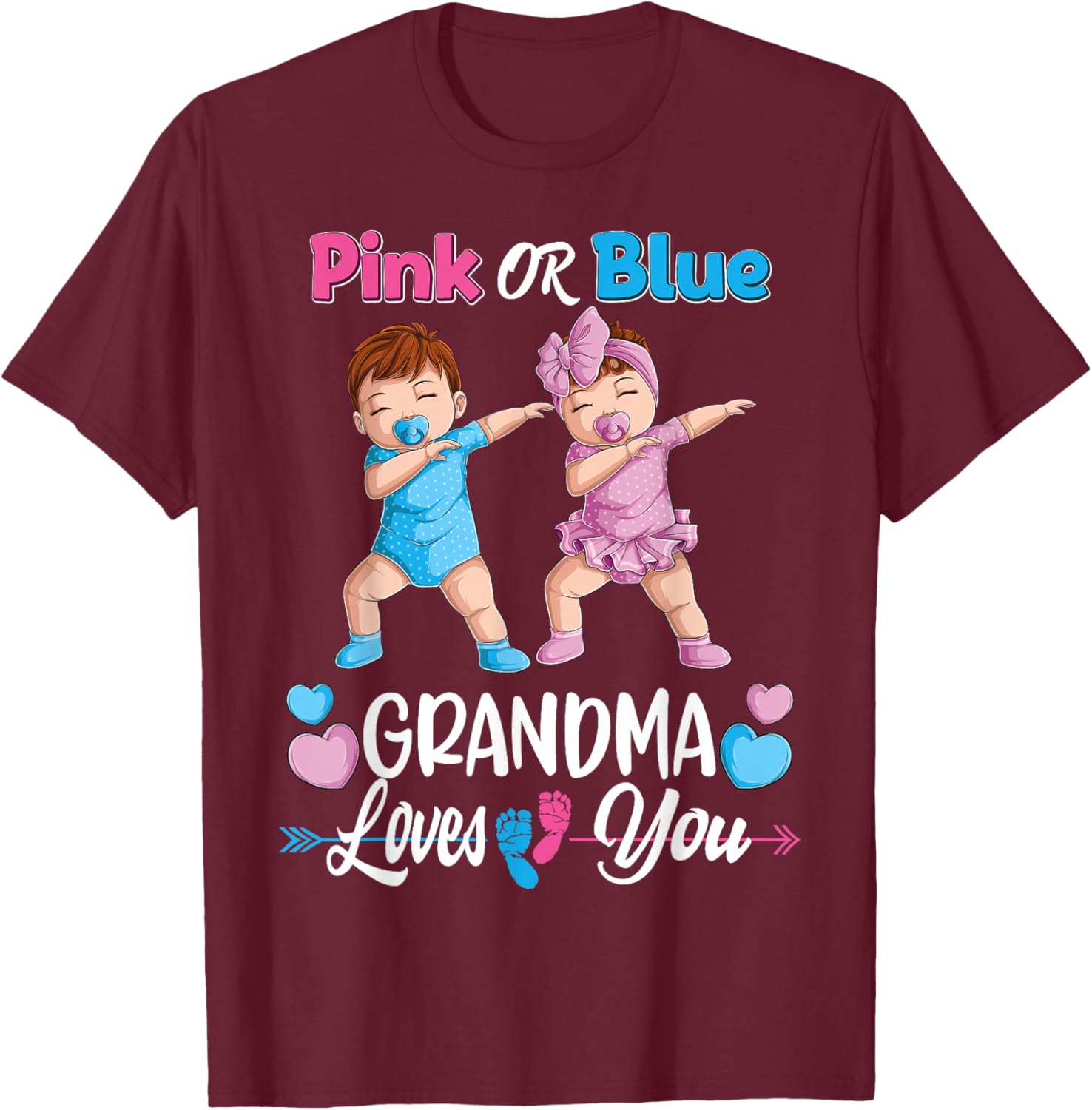 Pink Or Blue Grandma Loves You Baby Gender Reveal Party Small T-Shirt - T-Shirt | Maroon