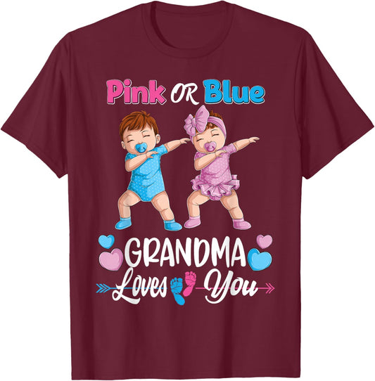 Pink Or Blue Grandma Loves You Baby Gender Reveal Party Small T-Shirt - T-Shirt | Maroon