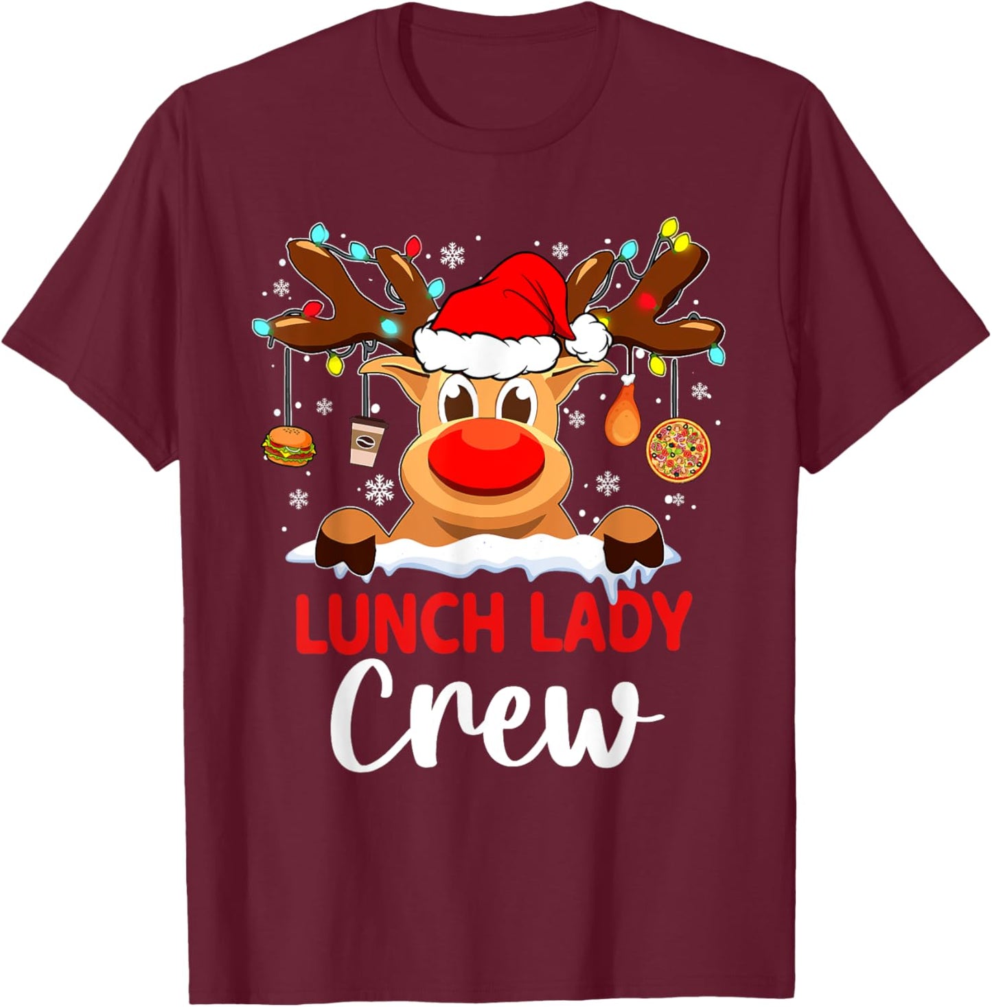 Funny Lunch Lady Reindeer Plaid Christmas Teacher T-Shirt - T-Shirt | Maroon