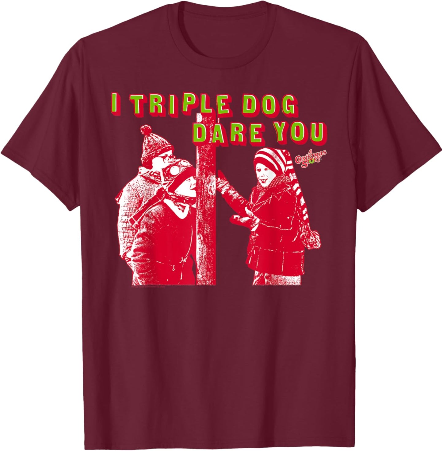 A Christmas Story Triple Dog Dare Red Photo Funny Holiday T-Shirt - T-Shirt | Maroon