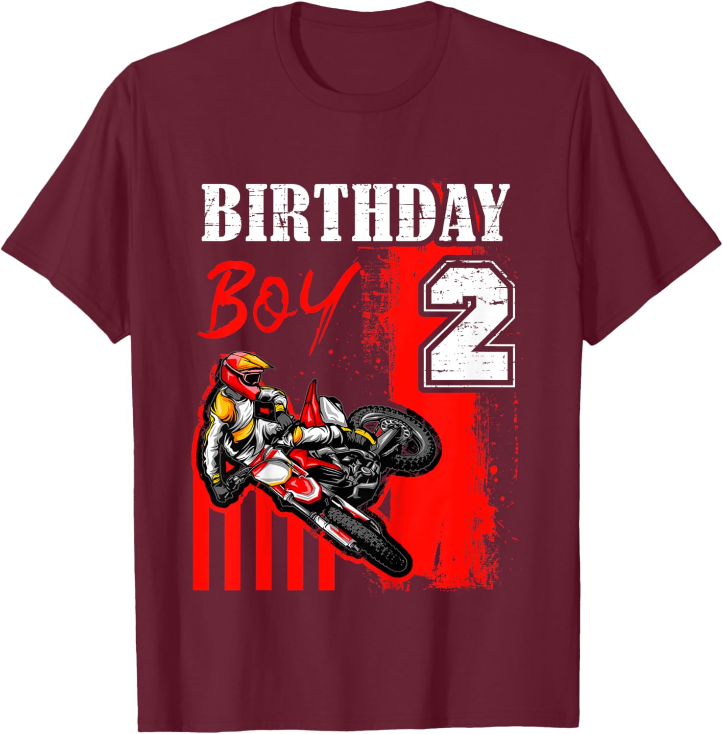 Kids Birthday Boy 2 Years Old Motorcycle Freestyle Motocross T-Shirt - T-Shirt | Maroon