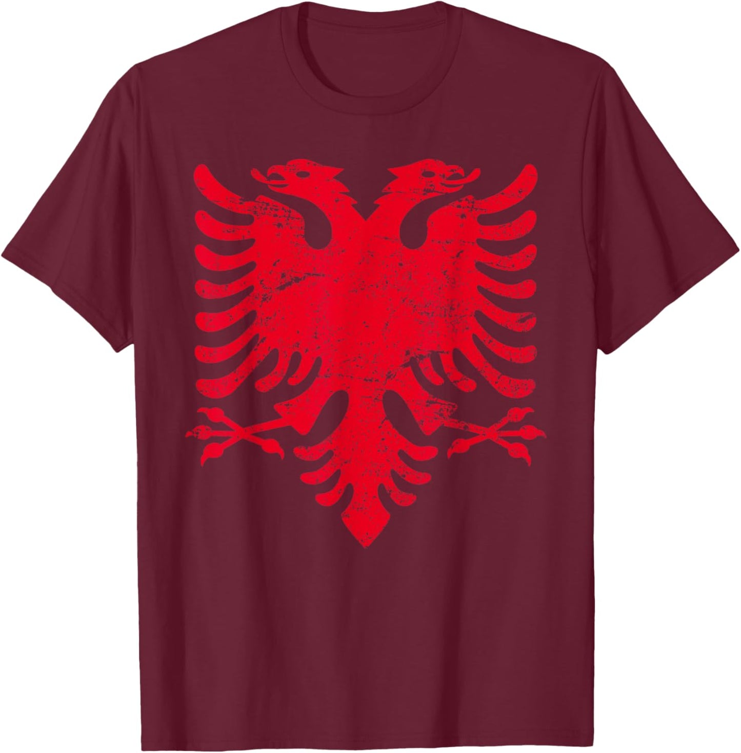 ALBANIA RED EAGLE Flag Vintage Distressed ALBANIAN T-Shirt - T-Shirt | Maroon