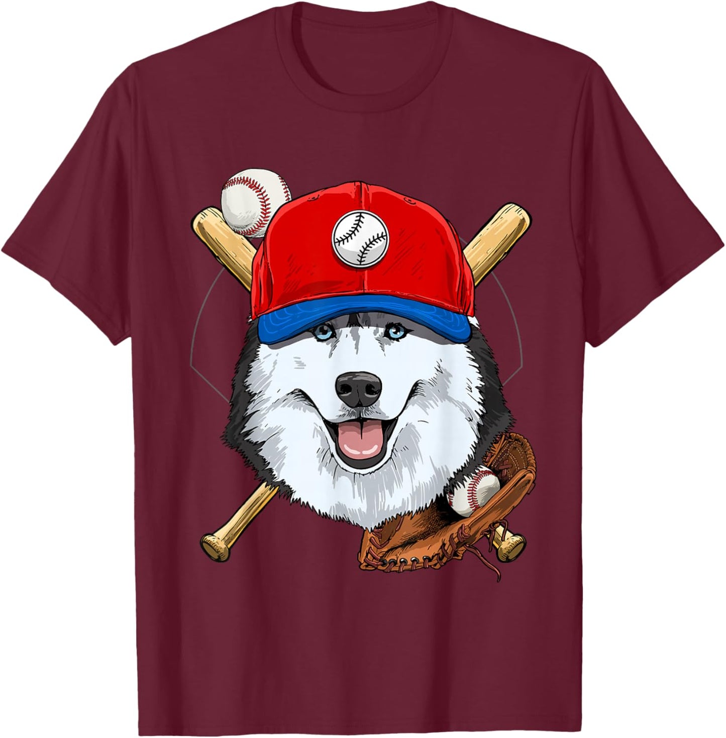 Siberian Husky Baseball Dog Lovers Baseball Player T-Shirt - T-Shirt | Maroon