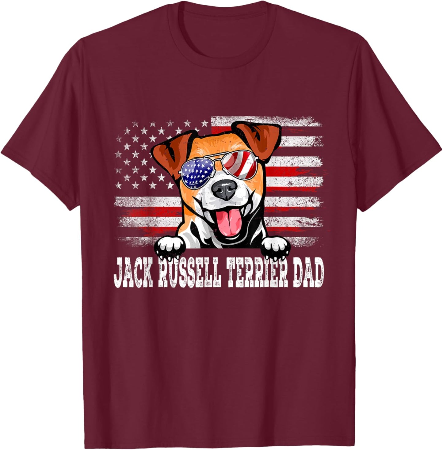 Vintage Jack Russell Terrier Dad American Flag Father's Day T-Shirt - T-Shirt | Maroon