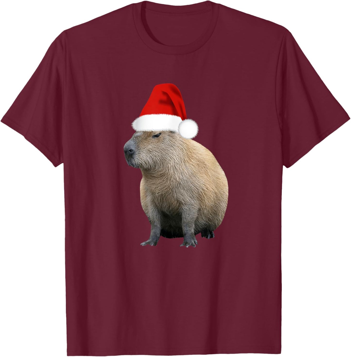 Christmas Capybara Santa Hat T-Shirt - T-Shirt | Maroon