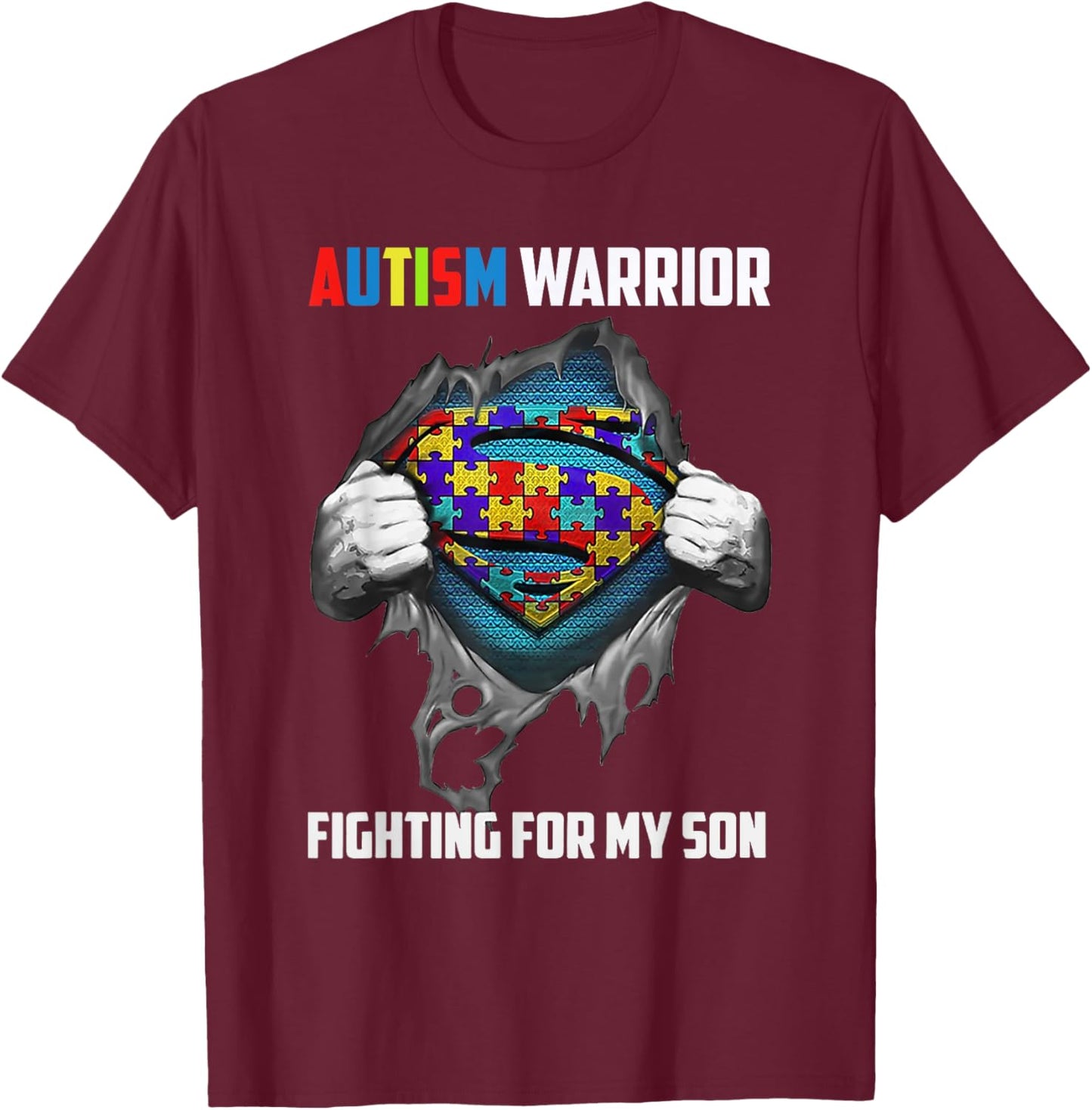 Autism Warrior Fighting for My Son Autism Mom Dad Parents T-Shirt - T-Shirt | Maroon