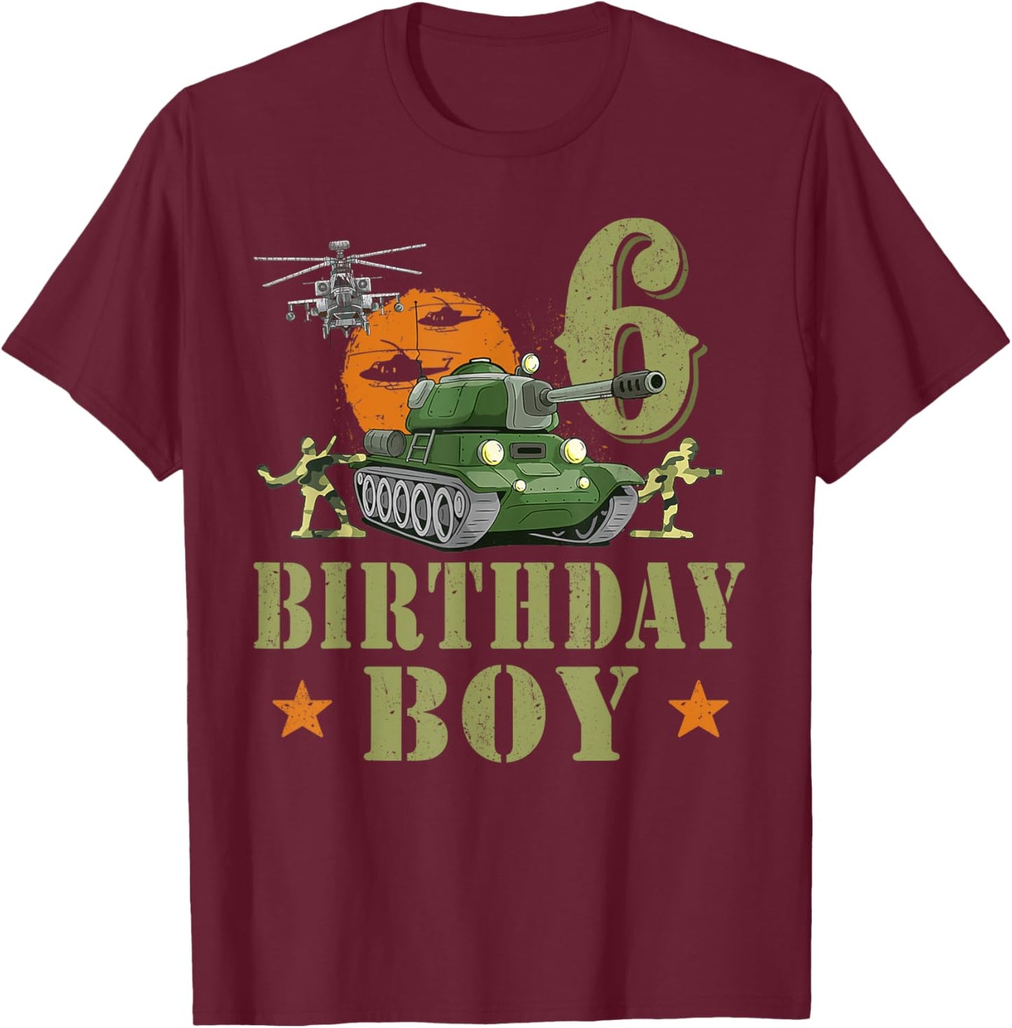 6 Year Old Birthday Boy Army Party 6th Birthday Camo T-Shirt - T-Shirt | Maroon