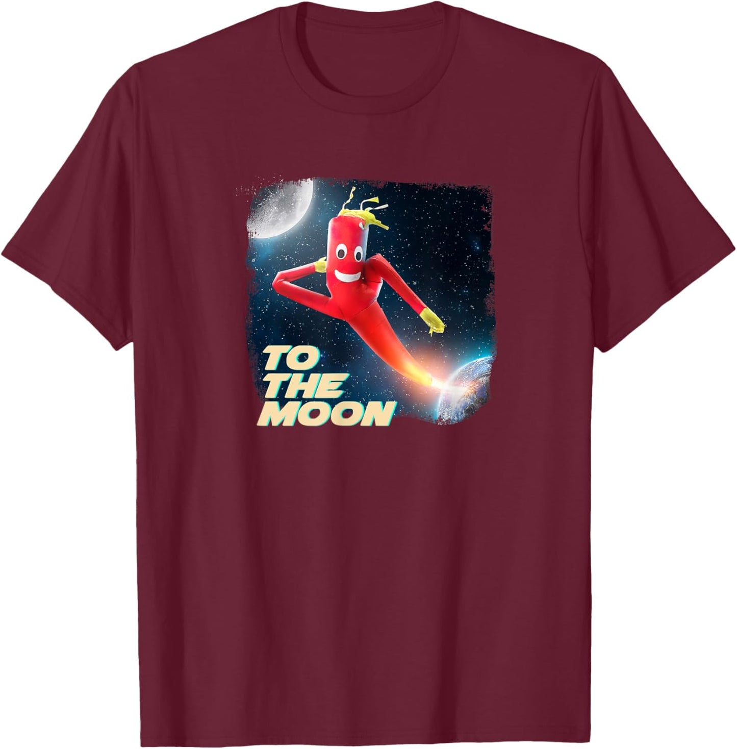 To the moon crypto and stocks wacky waving tube guy T-Shirt - T-Shirt | Maroon