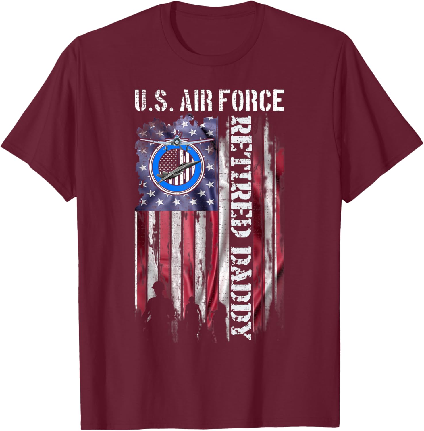Vintage USA American Flag US Air Force Proud Retired Daddy Men T-Shirt - T-Shirt | Maroon