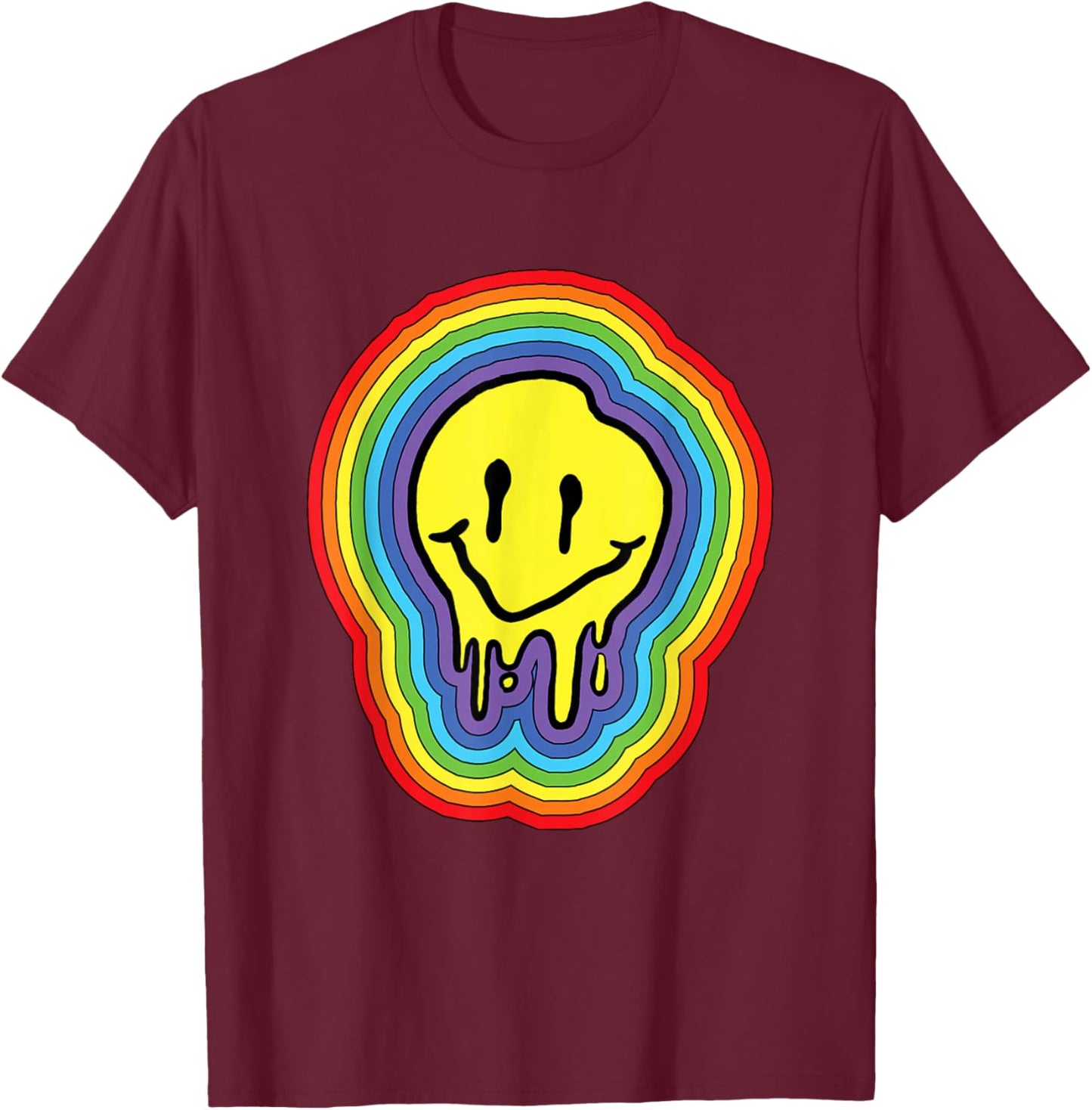 Kidcore Aesthetic Melting Smiling Face 80s 90s Retro T-Shirt - T-Shirt | Maroon
