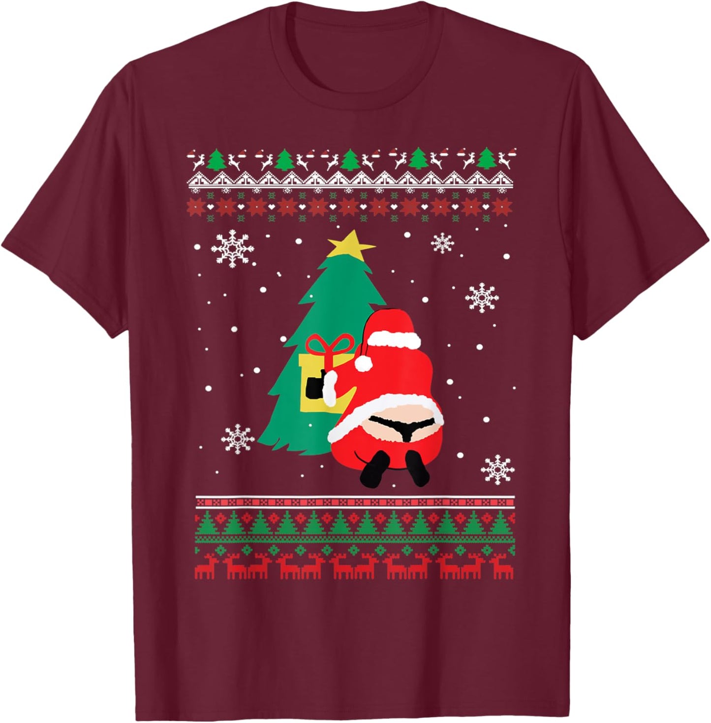 Funny Adult Santa's Whale Tail Thongs Ugly Christmas Sweater T-Shirt - T-Shirt | Maroon