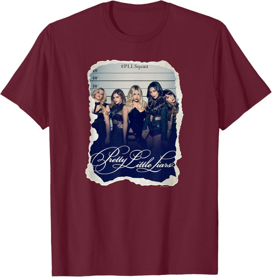 Pretty Little Liars Group Mugshot Torn Photo T-Shirt - T-Shirt | Maroon
