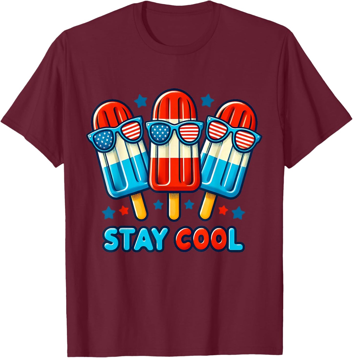 Stay Cool 4th July Popsicle Boys Men USA Flag American T-Shirt - T-Shirt | Maroon