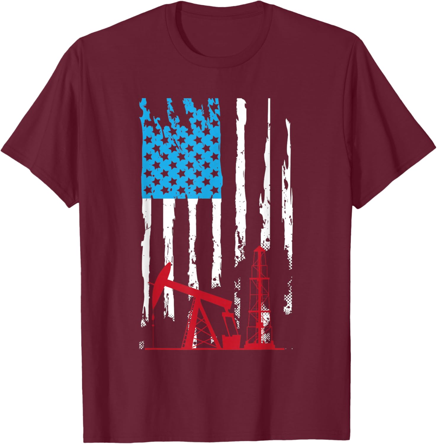 Patriotic Oilfield Worker Oilman Oil Rig Drilling US Flag T-Shirt - T-Shirt | Maroon