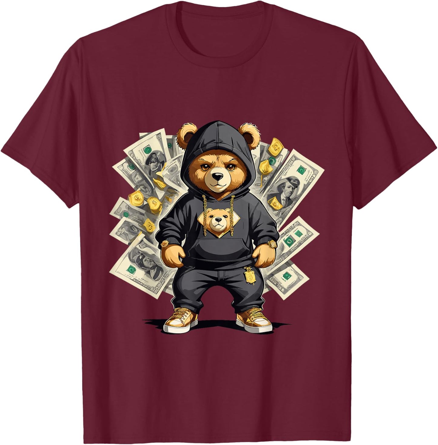 Teddy Bear Hustler Buisness Bear Dollar Street Clothes T-Shirt - T-Shirt | Maroon