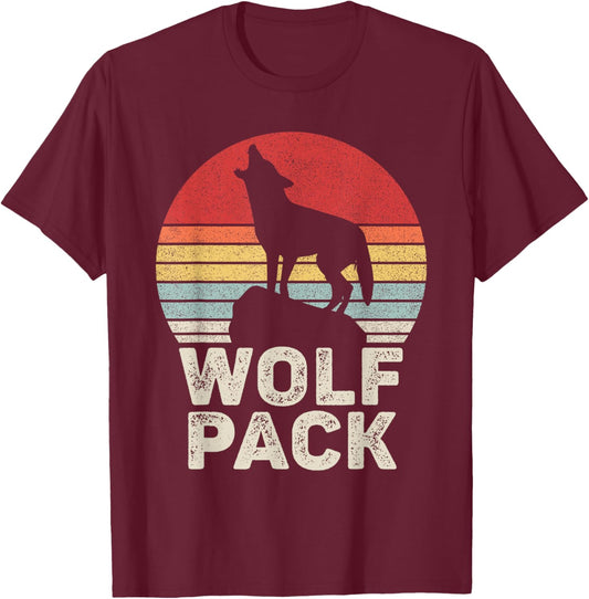Vintage Retro Wolf Pack T-Shirt - T-Shirt | Maroon