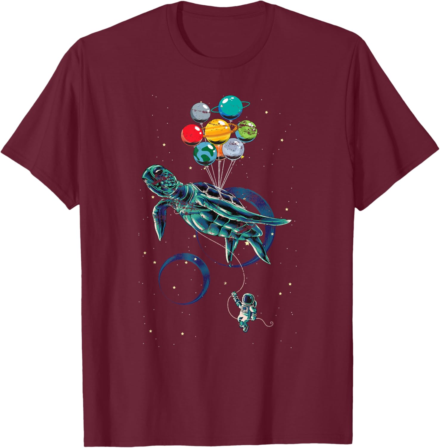 Science Turtle Space Travel Animal Balloon Planets Astronaut T-Shirt - T-Shirt | Maroon