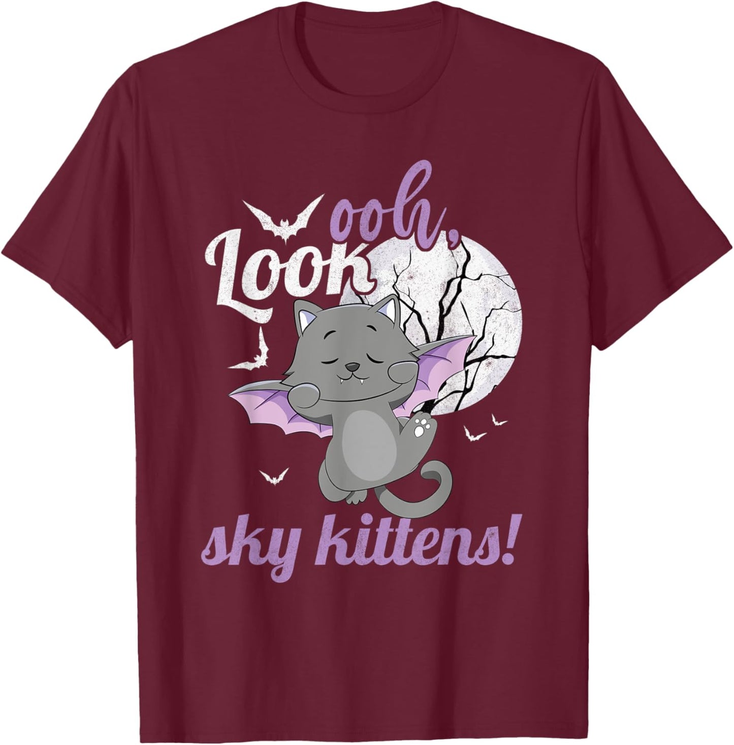 Oh Look Sky Kittens Funny Halloween Bat Cat Women T-Shirt - T-Shirt | Maroon