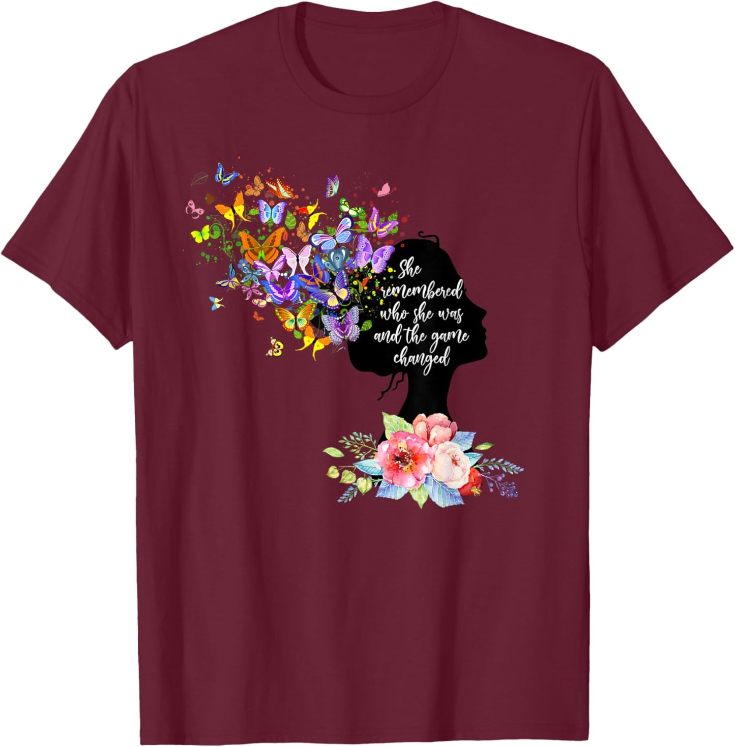 Motivational Encouragement Gifts Floral Butterfly T-Shirt - T-Shirt | Maroon