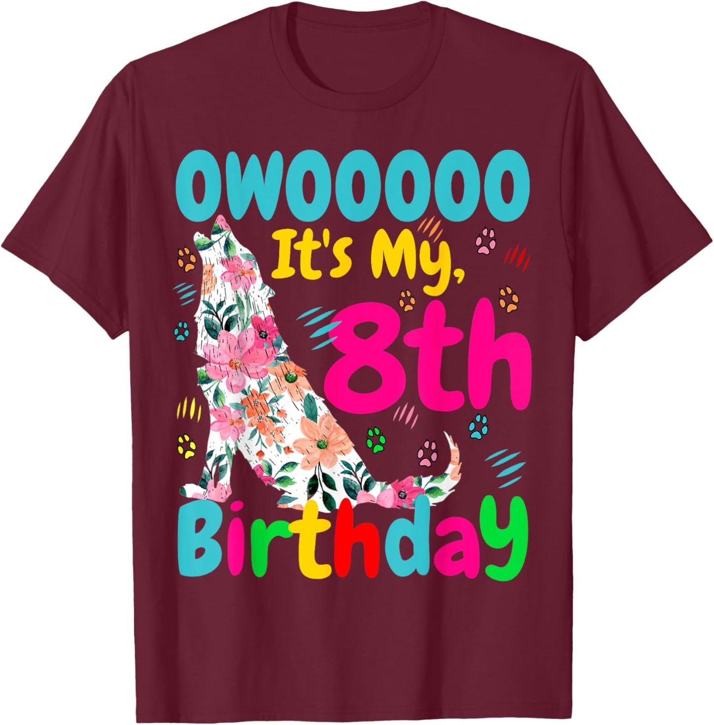 Eight Years Old Birthday Girls Who Loves Wolves Wolf Costume T-Shirt - T-Shirt | Maroon