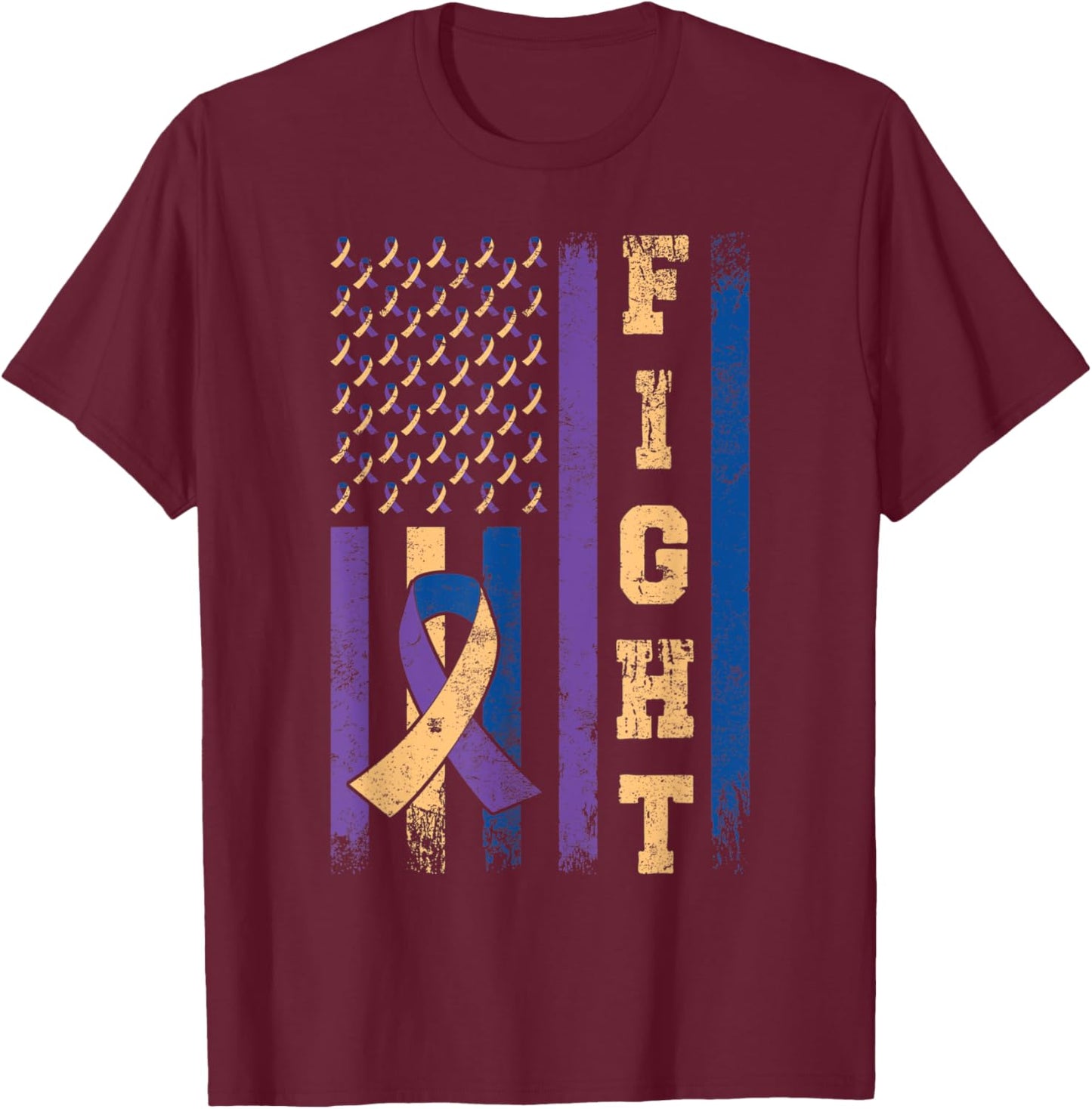 Vintage Fight Bladder Cancer Awareness Ribbon American Flag T-Shirt - T-Shirt | Maroon