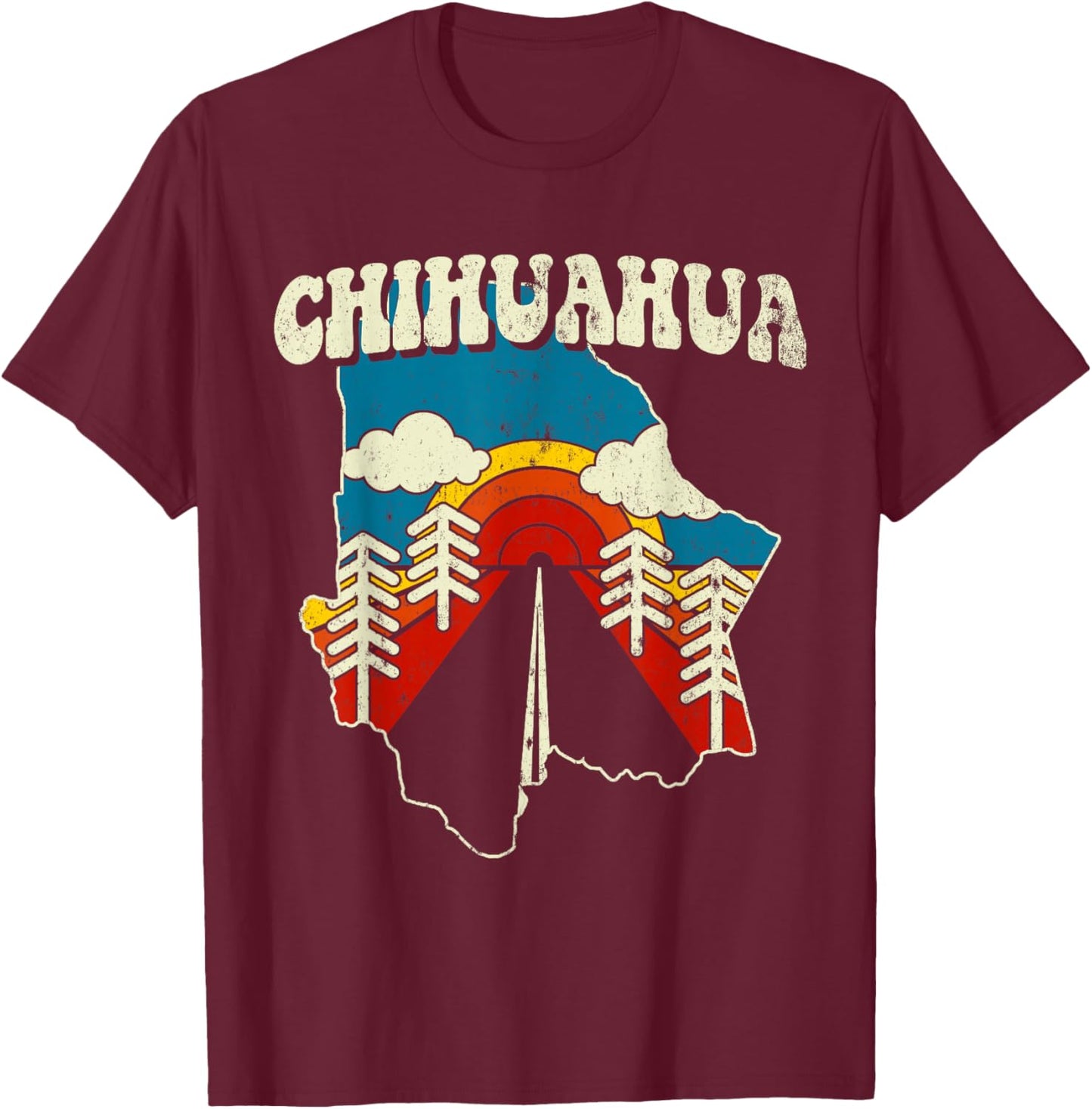 Chihuahua Vintage Mexican State Rainbow Mexico Retro 70s Map T-Shirt - T-Shirt | Maroon