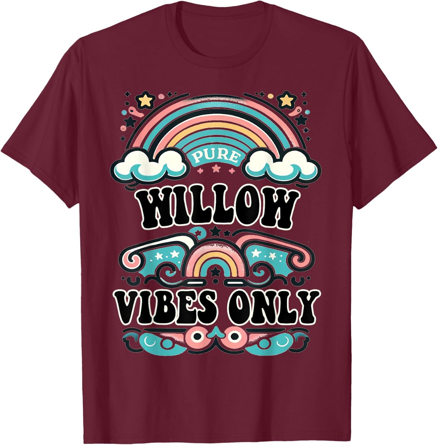 WILLOW Vibes Only Cute Retro Girls WILLOW Name T-Shirt - T-Shirt | Maroon