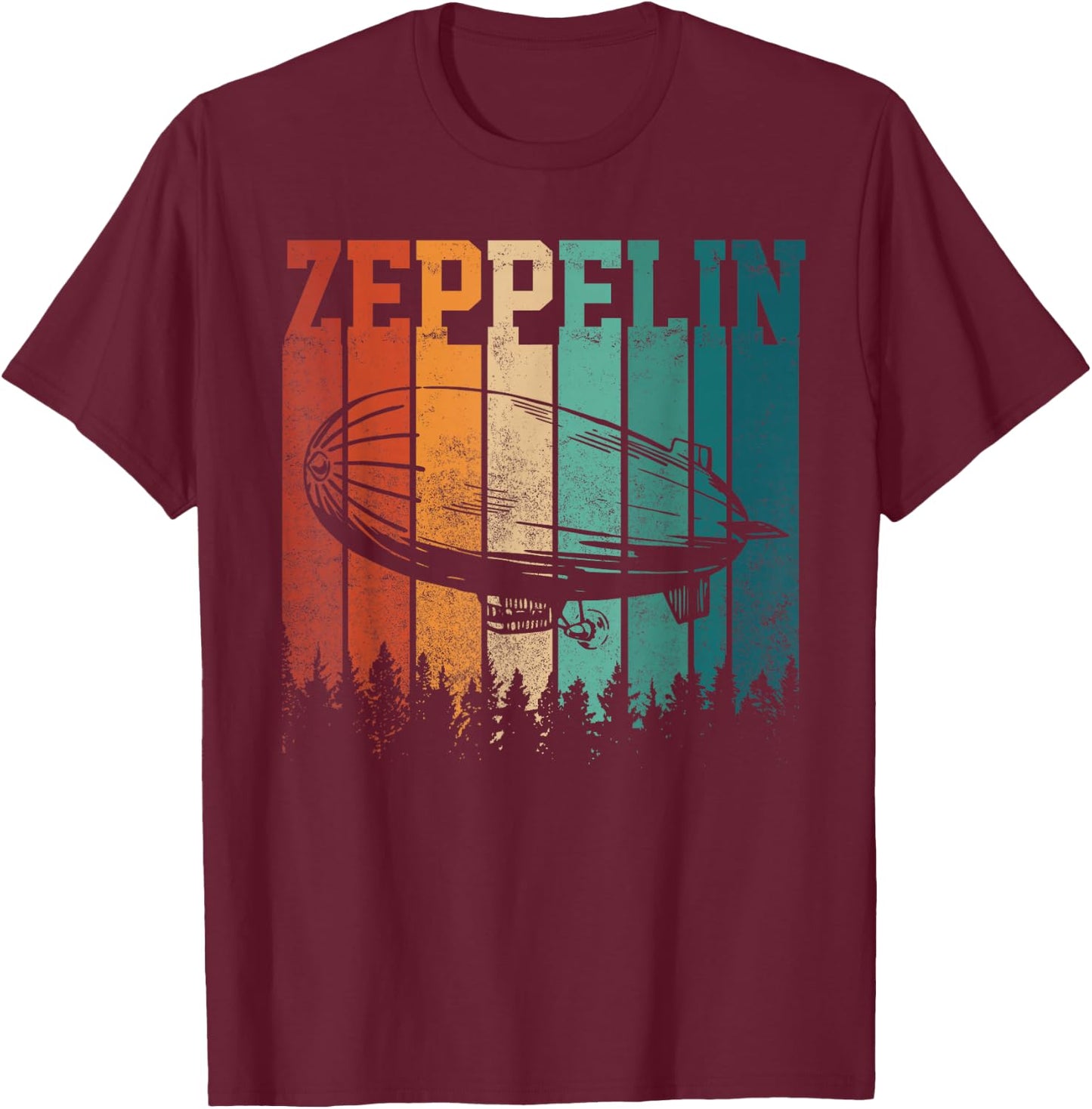 Retro Zeppelin 70s 80s Dirigible Airship Vintage T-Shirt - T-Shirt | Maroon