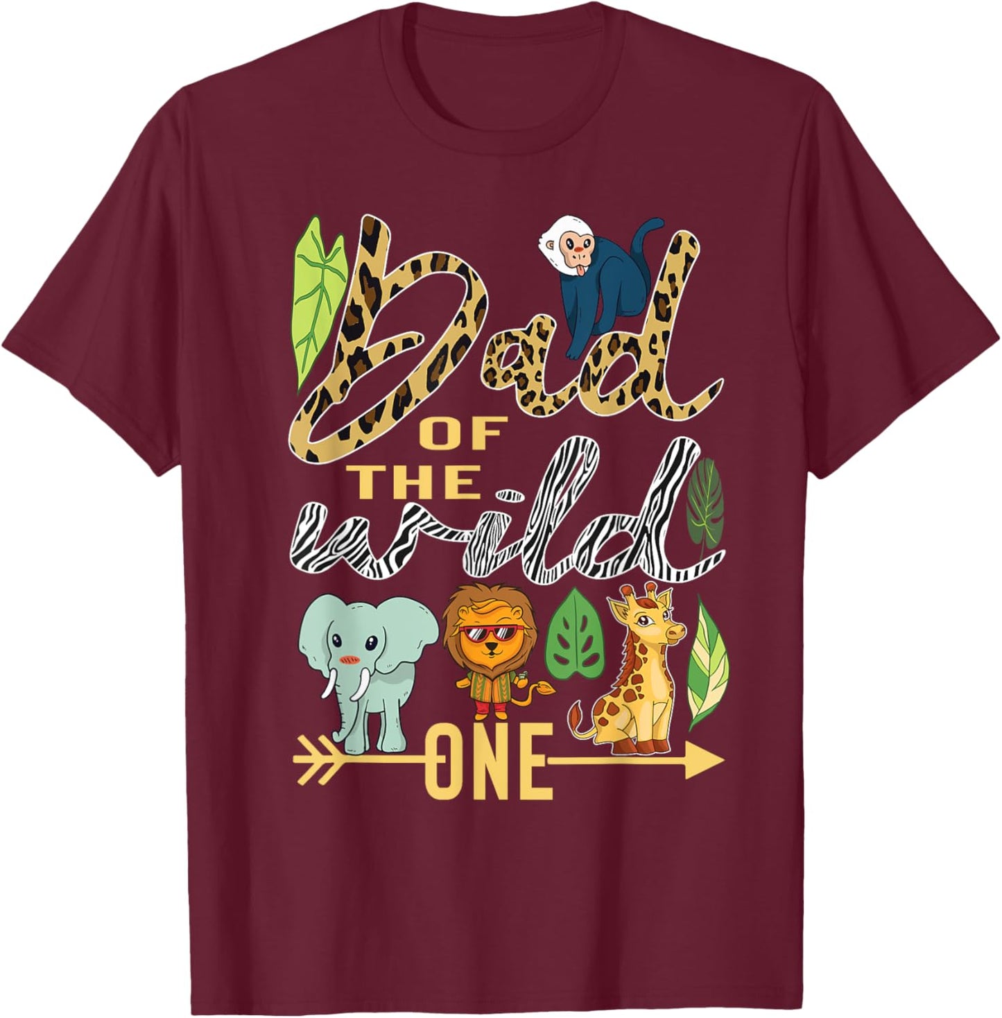 Dad Of The Wild One Zoo 1st Birthday Safari Jungle Animal 1 T-Shirt - T-Shirt | Maroon