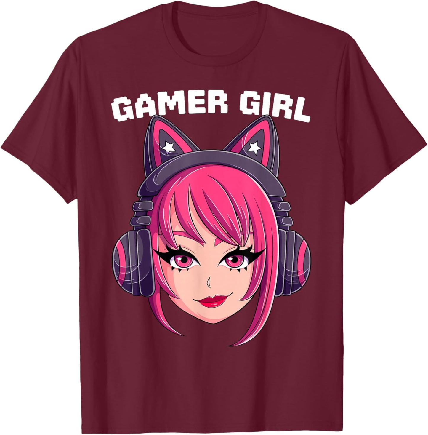 Gamer Anime Girl Anime Video Games Aesthetic Cute Gaming T-Shirt - T-Shirt | Maroon