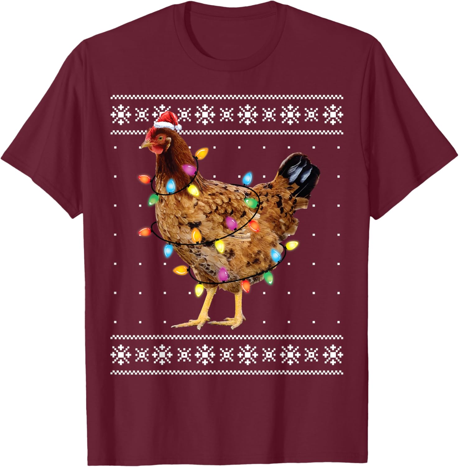Ugly Christmas Sweater Funny Chicken Christmas T-Shirt - T-Shirt | Maroon