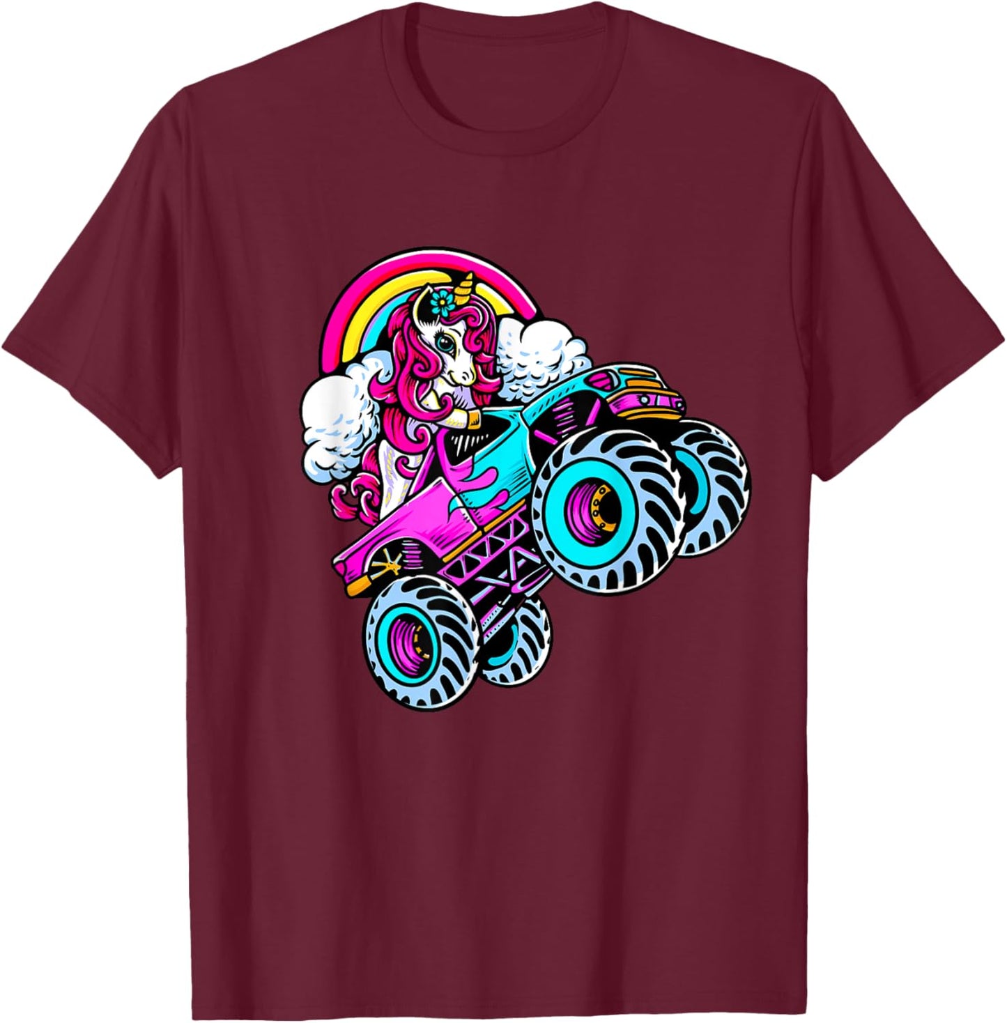 Monster Truck Unicorn Birthday Party Girl Gift Women Girls T-Shirt - T-Shirt | Maroon