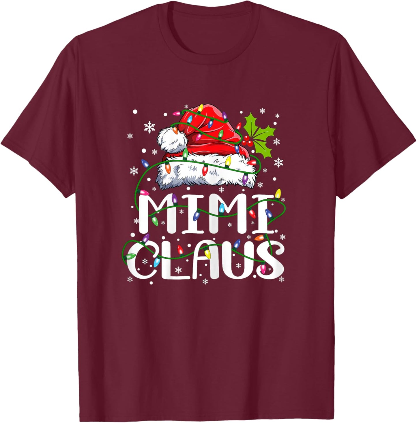 Mimi Claus Christmas Lights Pajama Family Matching T-Shirt - T-Shirt | Maroon