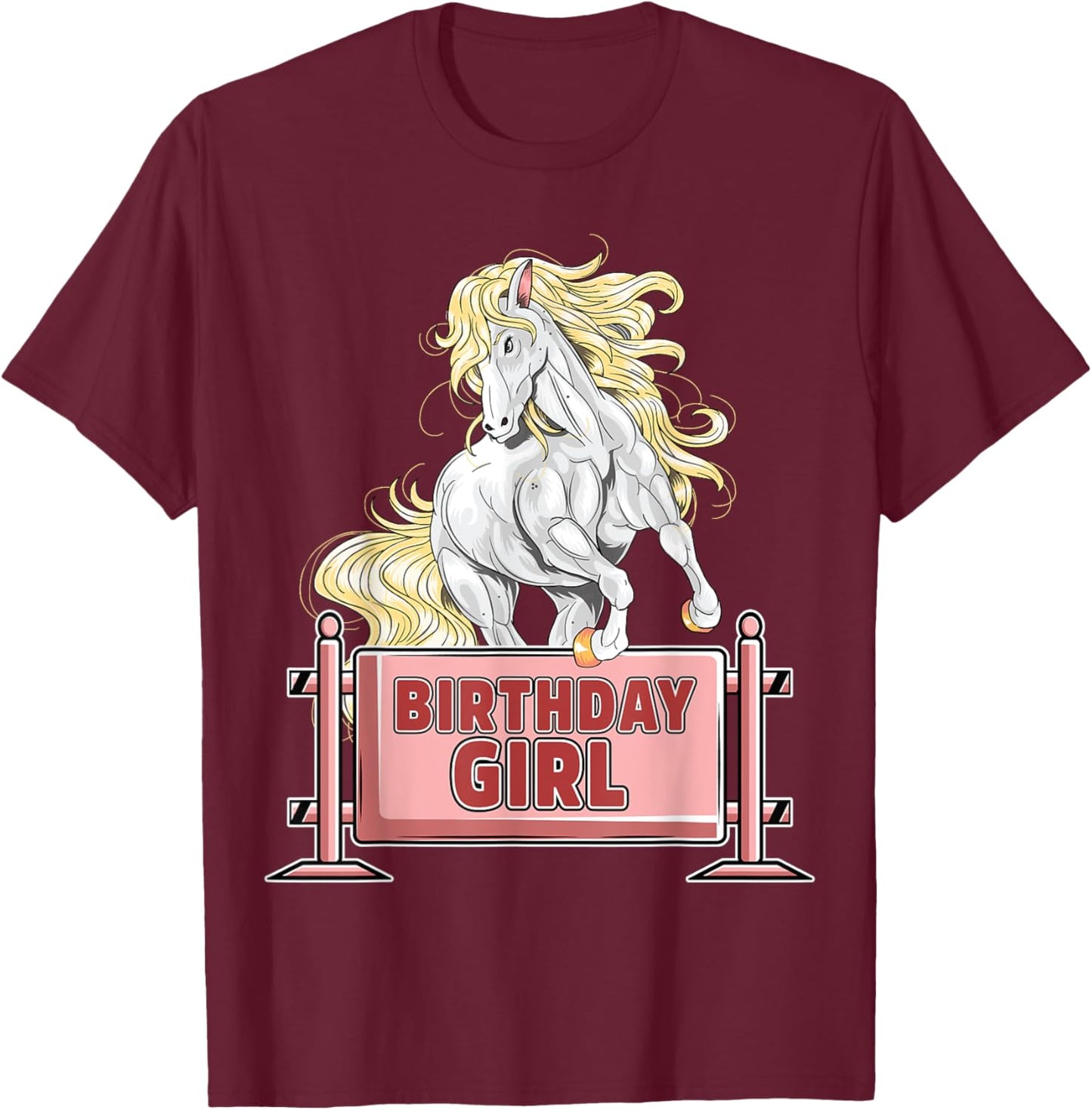 Cute Horse Birthday Girl Party Animal Farm Barn Horse Lover T-Shirt - T-Shirt | Maroon