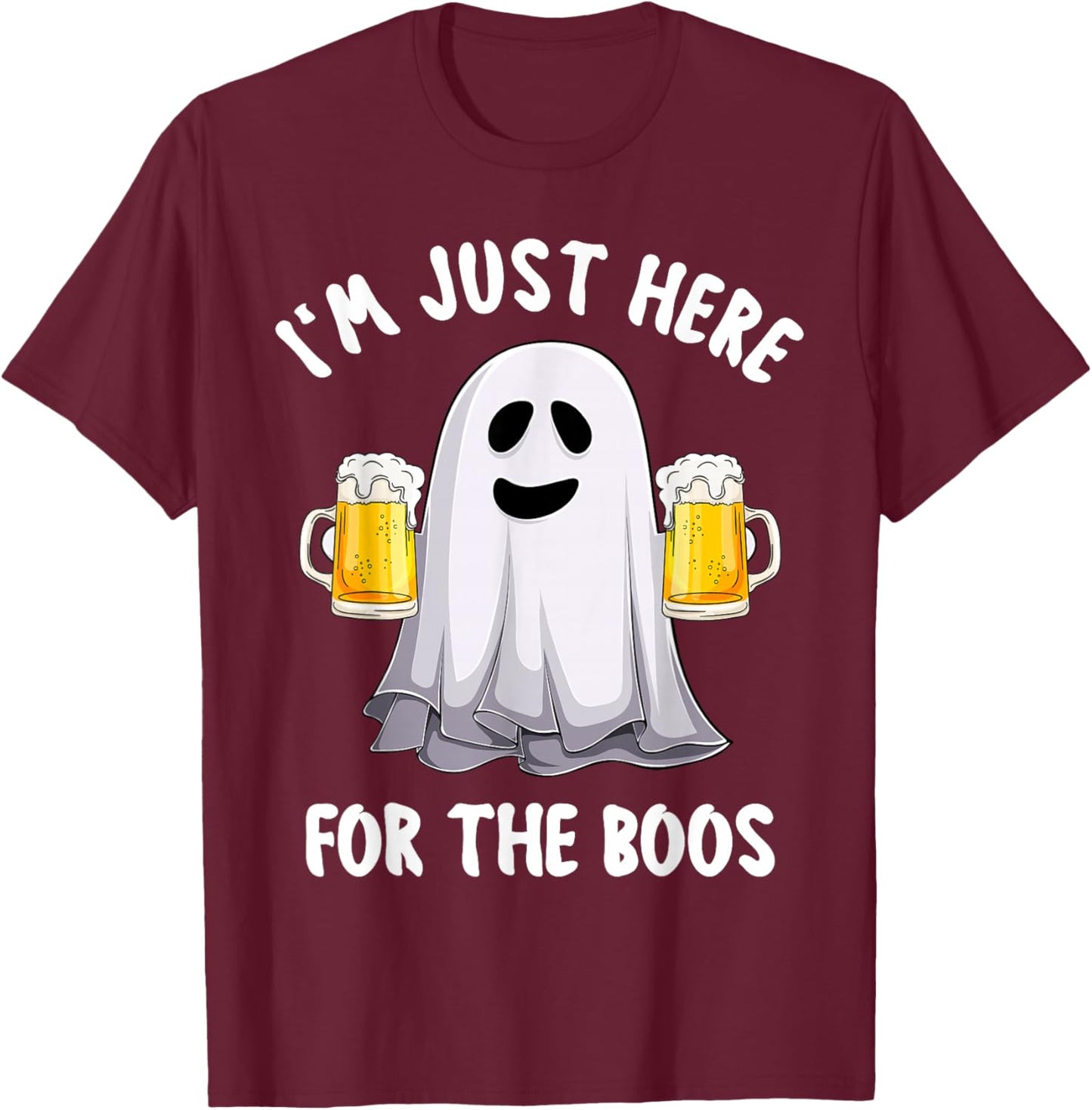 Men Funny Halloween I'm Just Here For The Boos Cute Boos T-Shirt - T-Shirt | Maroon