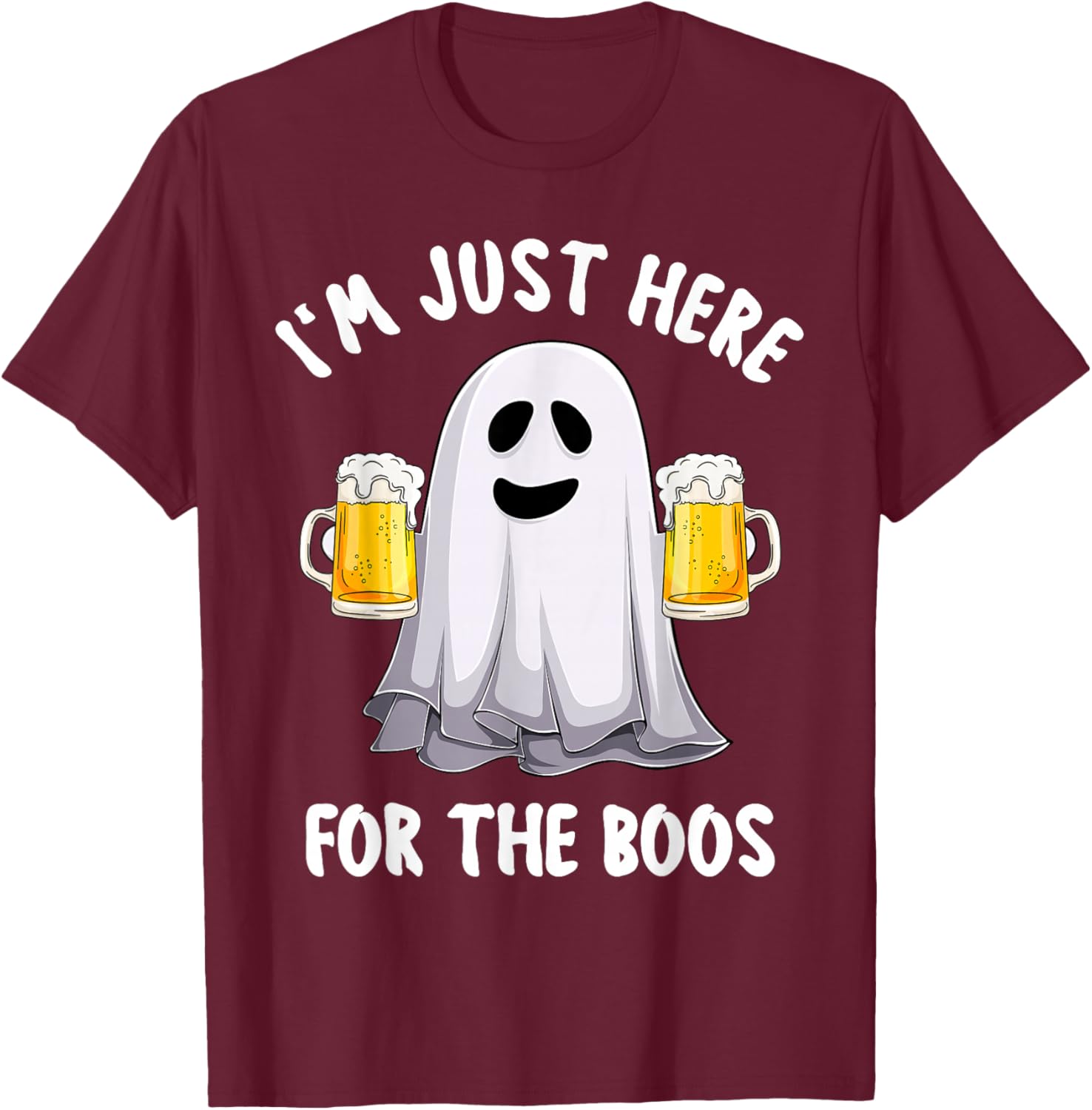 Men Funny Halloween I'm Just Here For The Boos Cute Boos T-Shirt - T-Shirt | Maroon