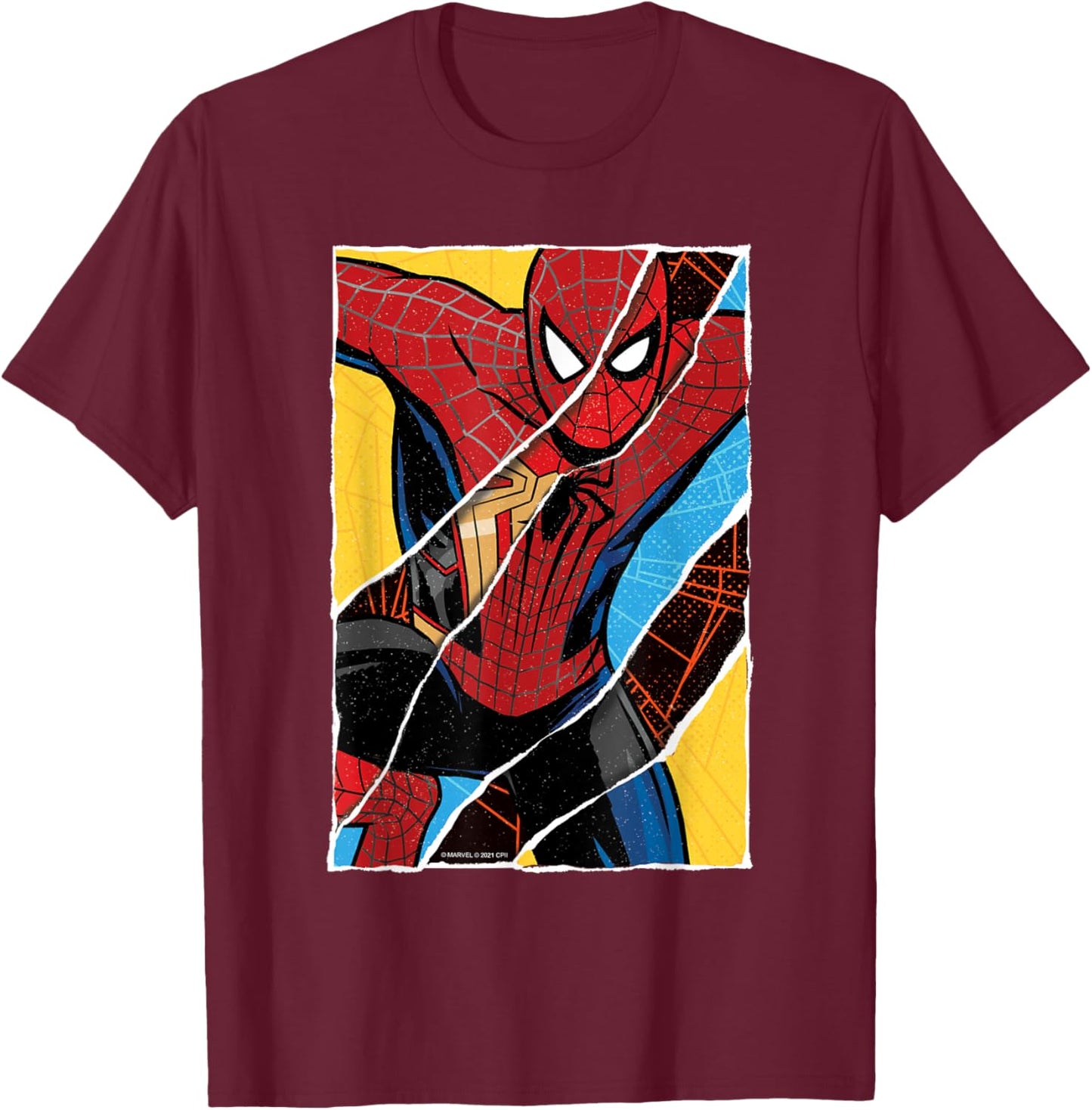 Marvel Spider-Man: No Way Home Spider-Men Comic Collage T-Shirt - T-Shirt | Maroon