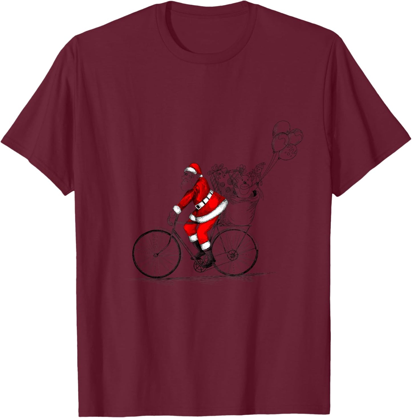 Santa on bicycle shirt funny Santa Christmas family matching T-Shirt - T-Shirt | Maroon