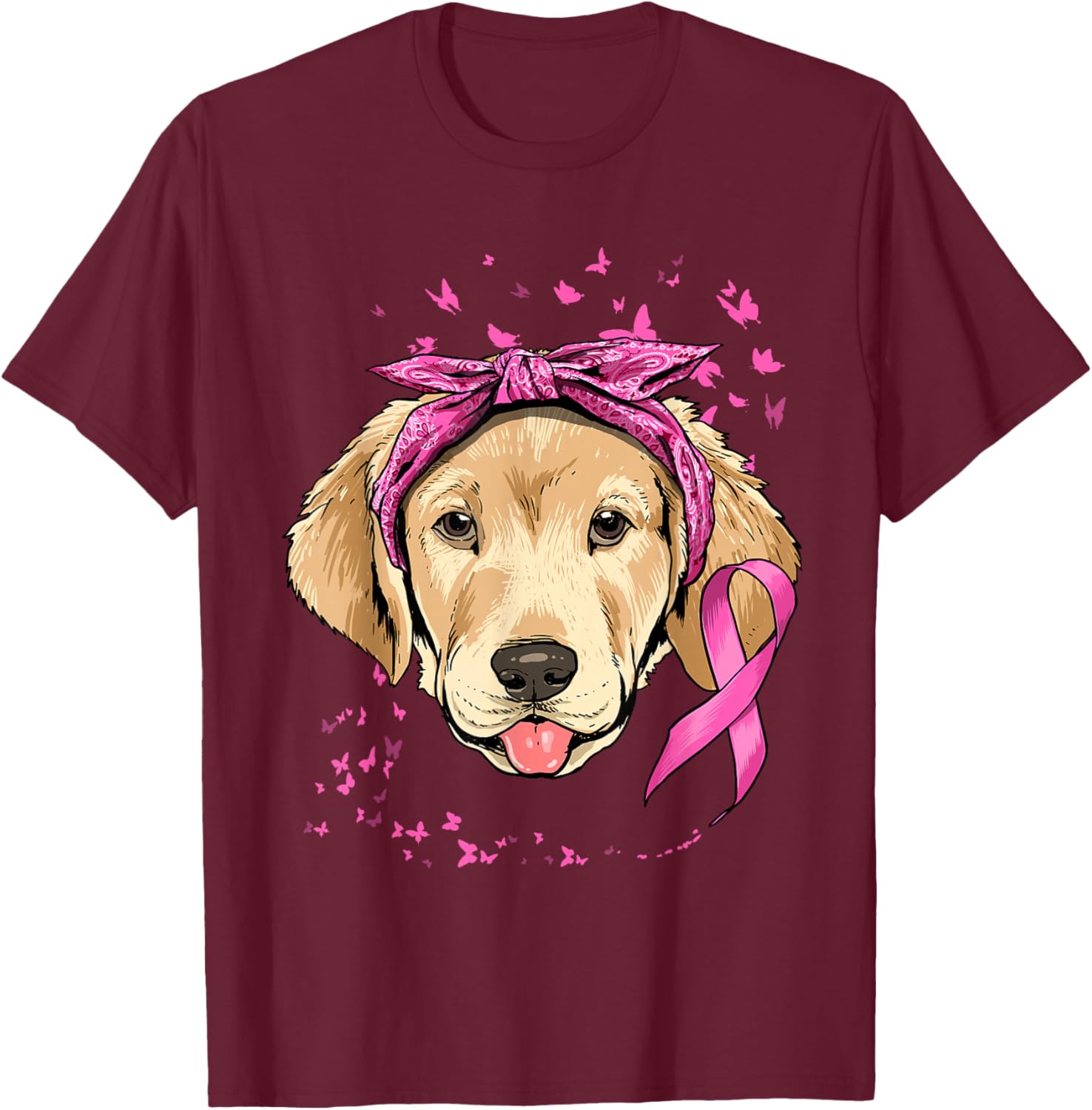 Labrador Pink Ribbon Breast Cancer Awareness Survivor T-Shirt - T-Shirt | Maroon
