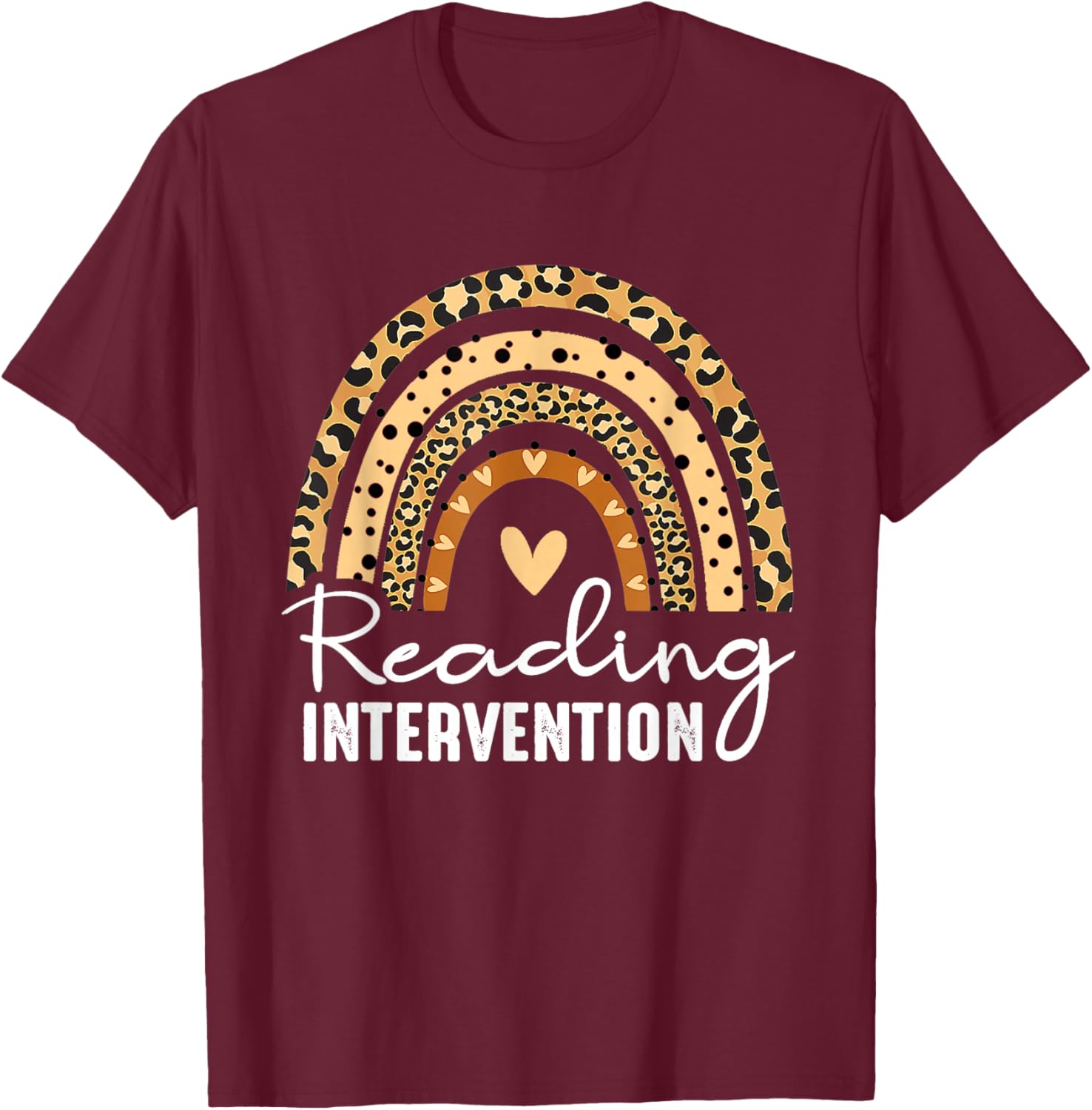 Reading Intervention Teacher Leopard Rainbow T-Shirt - T-Shirt | Maroon