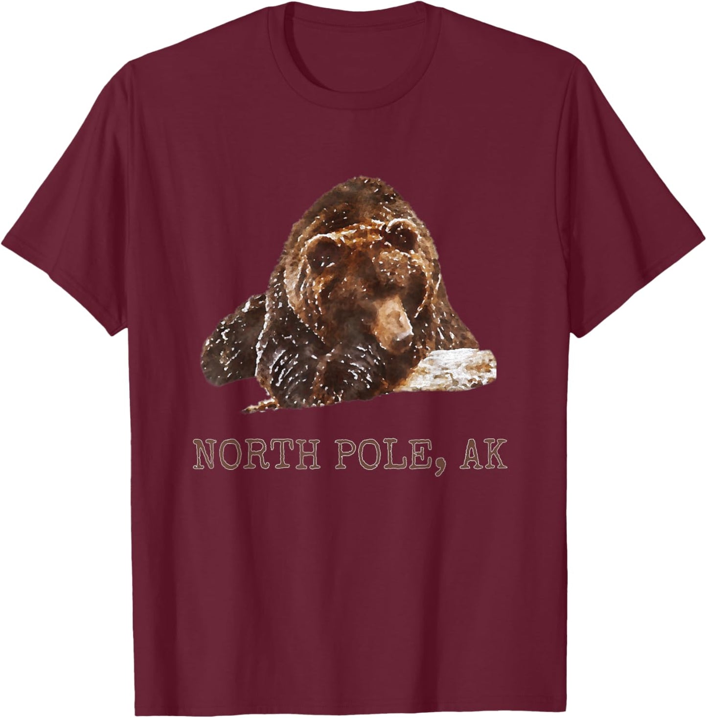 North Pole Brown Grizzly Bear In Snow Alaska Pacific NW Gift T-Shirt - T-Shirt | Maroon