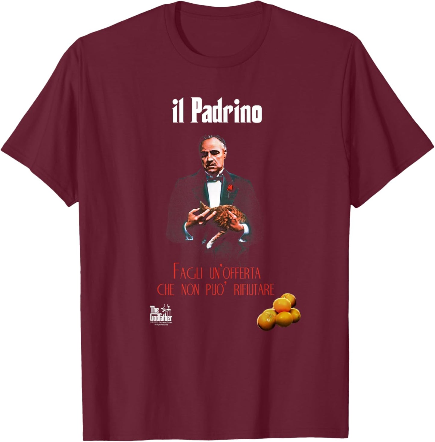 Ripple Junction The Godfather Italian Poster - Men's Black Classic Fit Short Sleeve Novelty - Size S T-Shirt - T-Shirt | Maroon