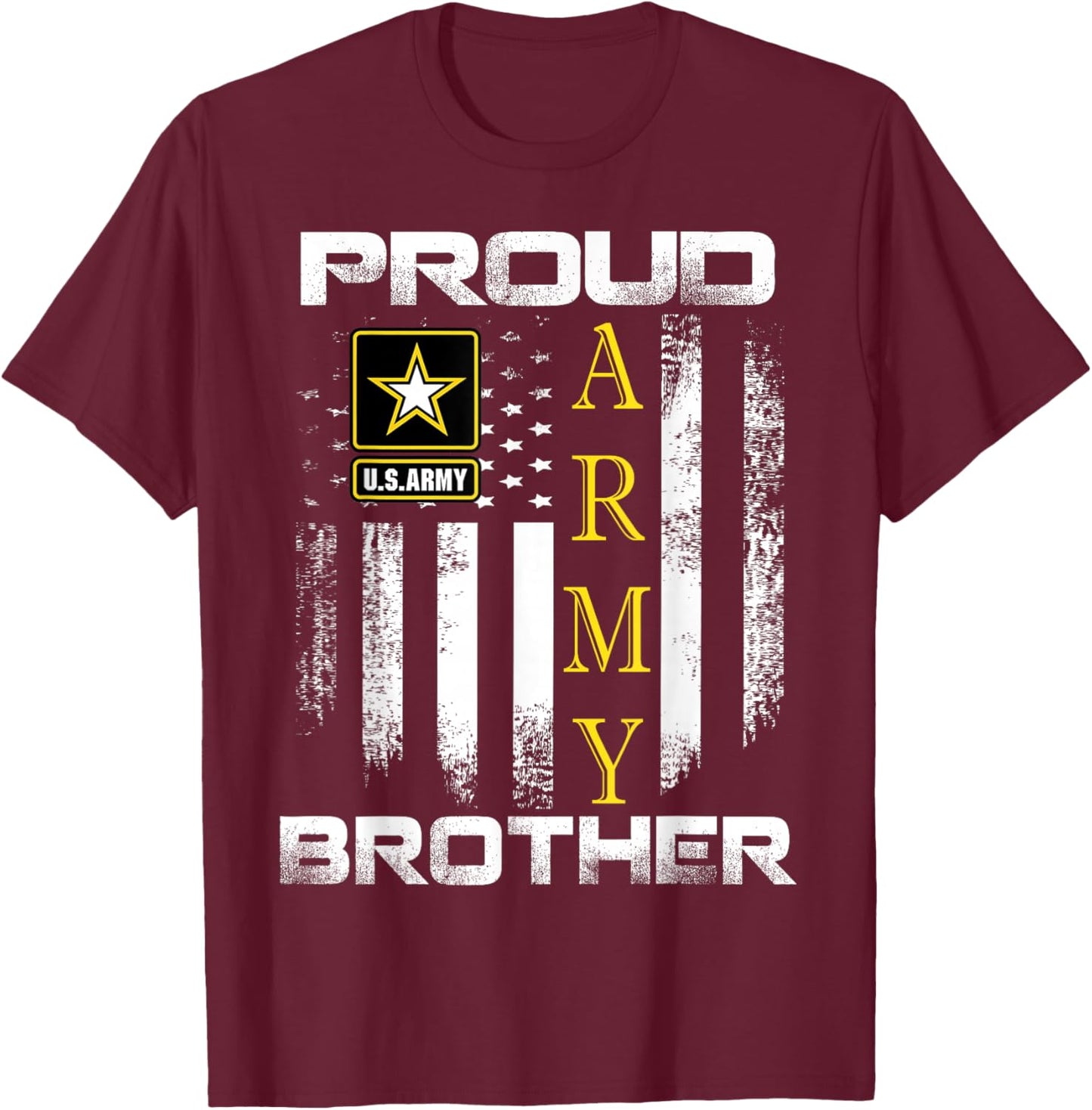 Vintage Proud Army Brother with American Flag Gift T-Shirt - T-Shirt | Maroon