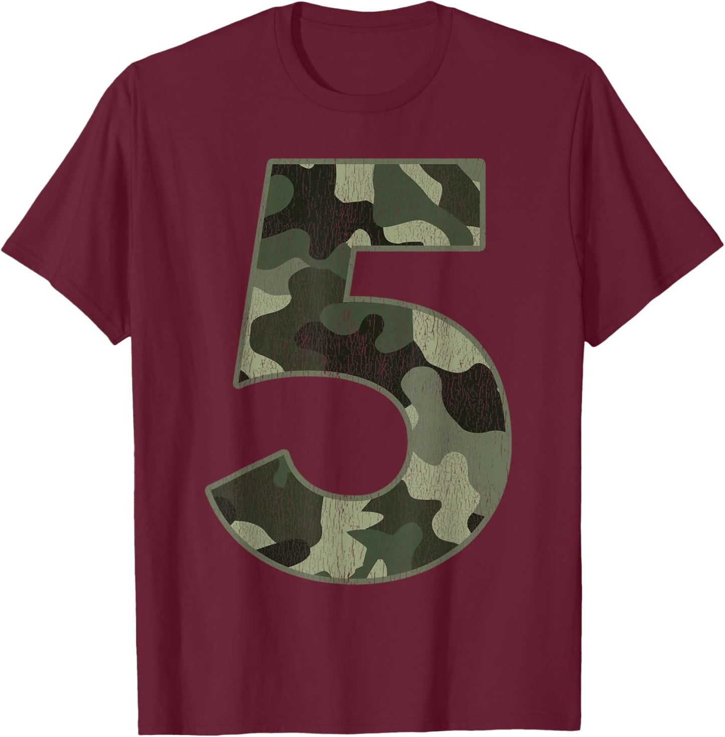 5th Birthday Army Birthday Party 5 Years Old Camo Number 5 T-Shirt - T-Shirt | Maroon