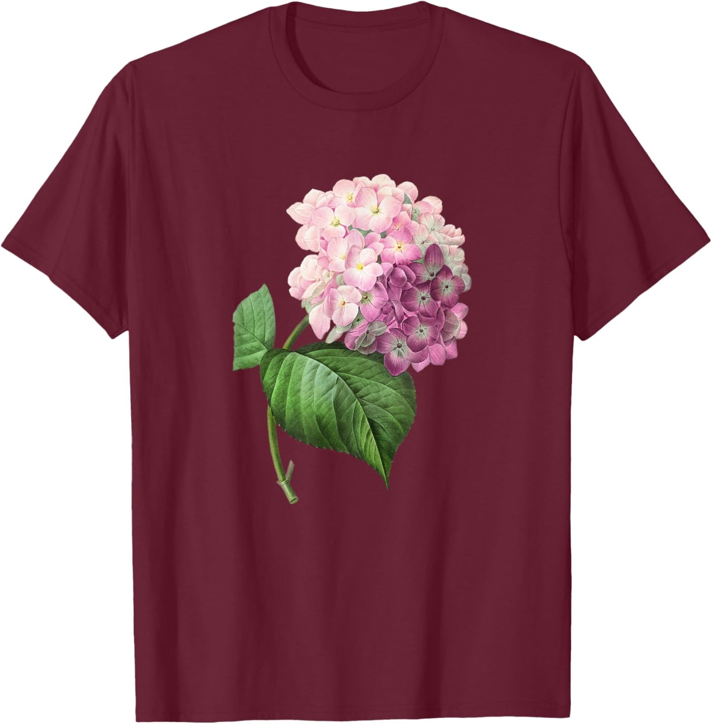 Vintage Romantic Beautiful Hydrangea Flower Floral Art Shirt T-Shirt - T-Shirt | Maroon