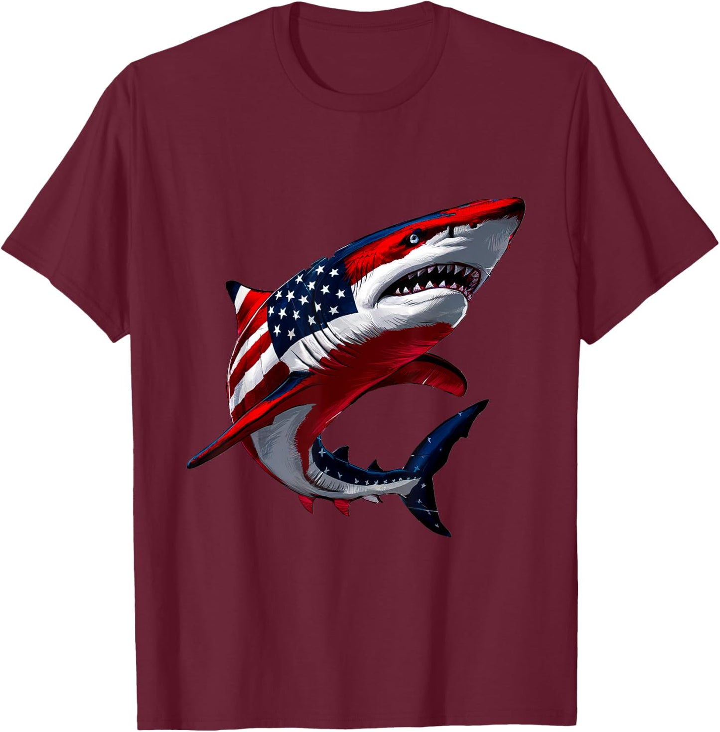 Shark USA Flag Patriotic 4th of July Men Boys Girls Kids T-Shirt - T-Shirt | Maroon