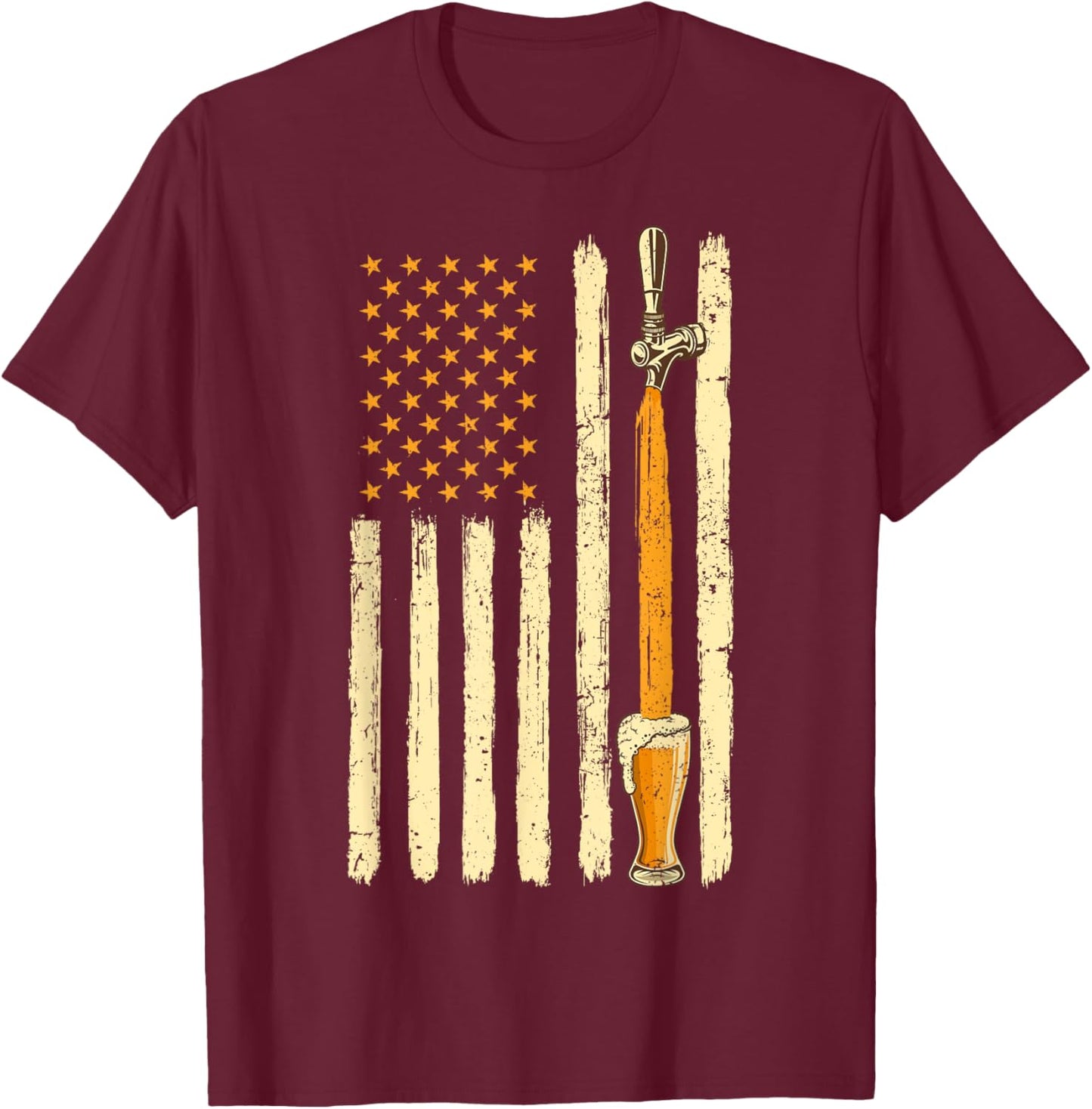 Craft Beer Tap Distressed American Flag Patriotic Alcohol T-Shirt - T-Shirt | Maroon