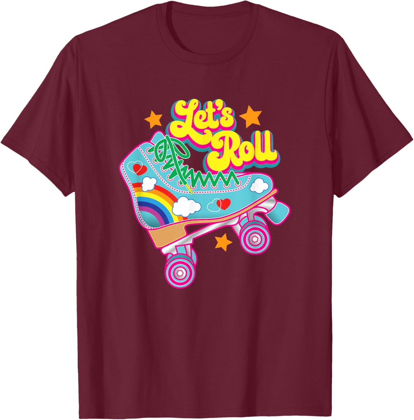 Retro Let’s Roll Rollerskating Cute Roller Skater 70s 80s T-Shirt - T-Shirt | Maroon