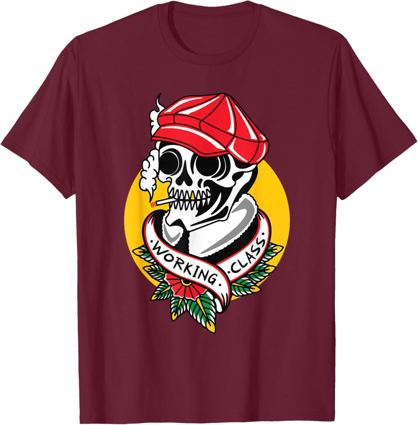 Working Class American Traditional Tattoo Old School Flash T-Shirt - T-Shirt | Maroon